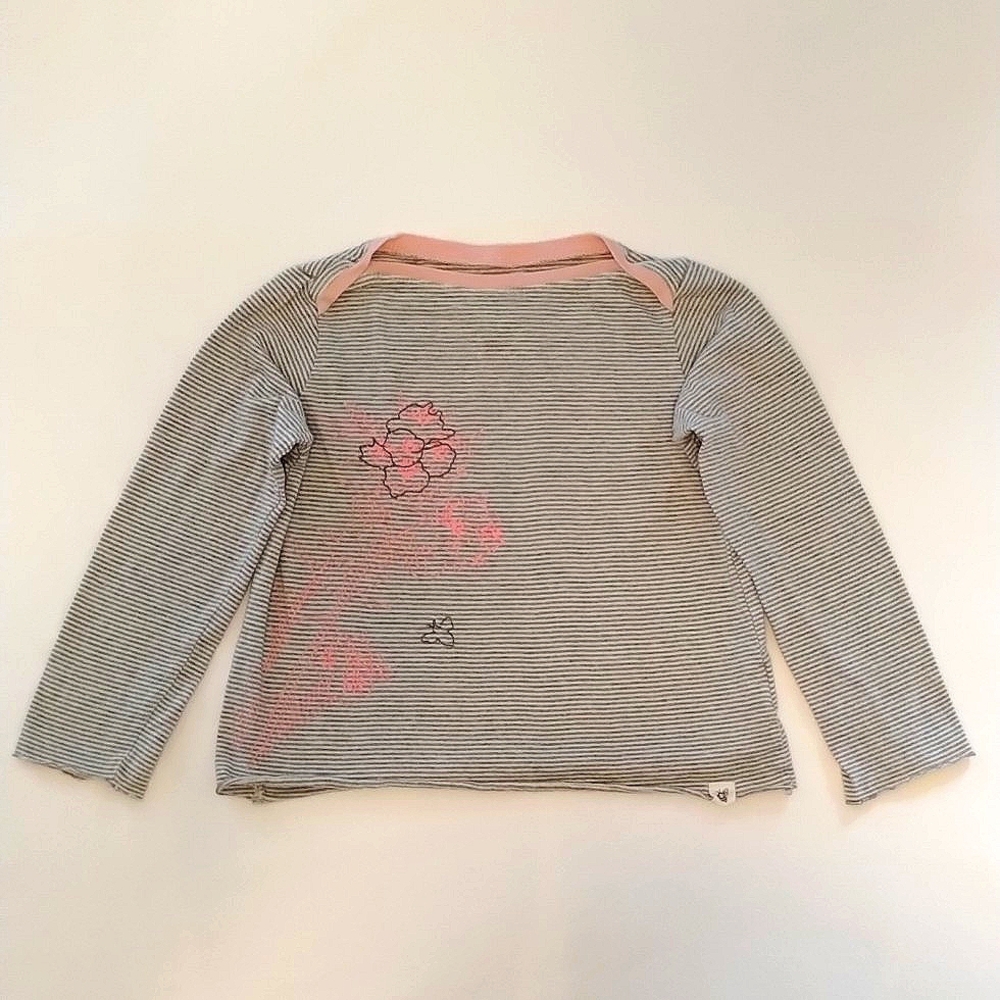 Burt's Bees girls 4T Long Sleeve Stripe Tee, Grey and White, Pink Organic Cotton